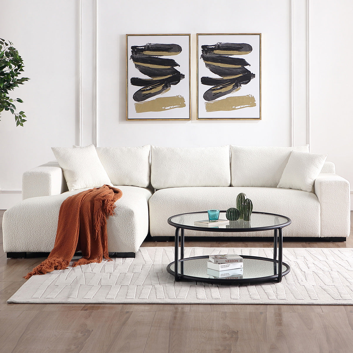 Maurycy Sectional Sofa Taupe Boucle