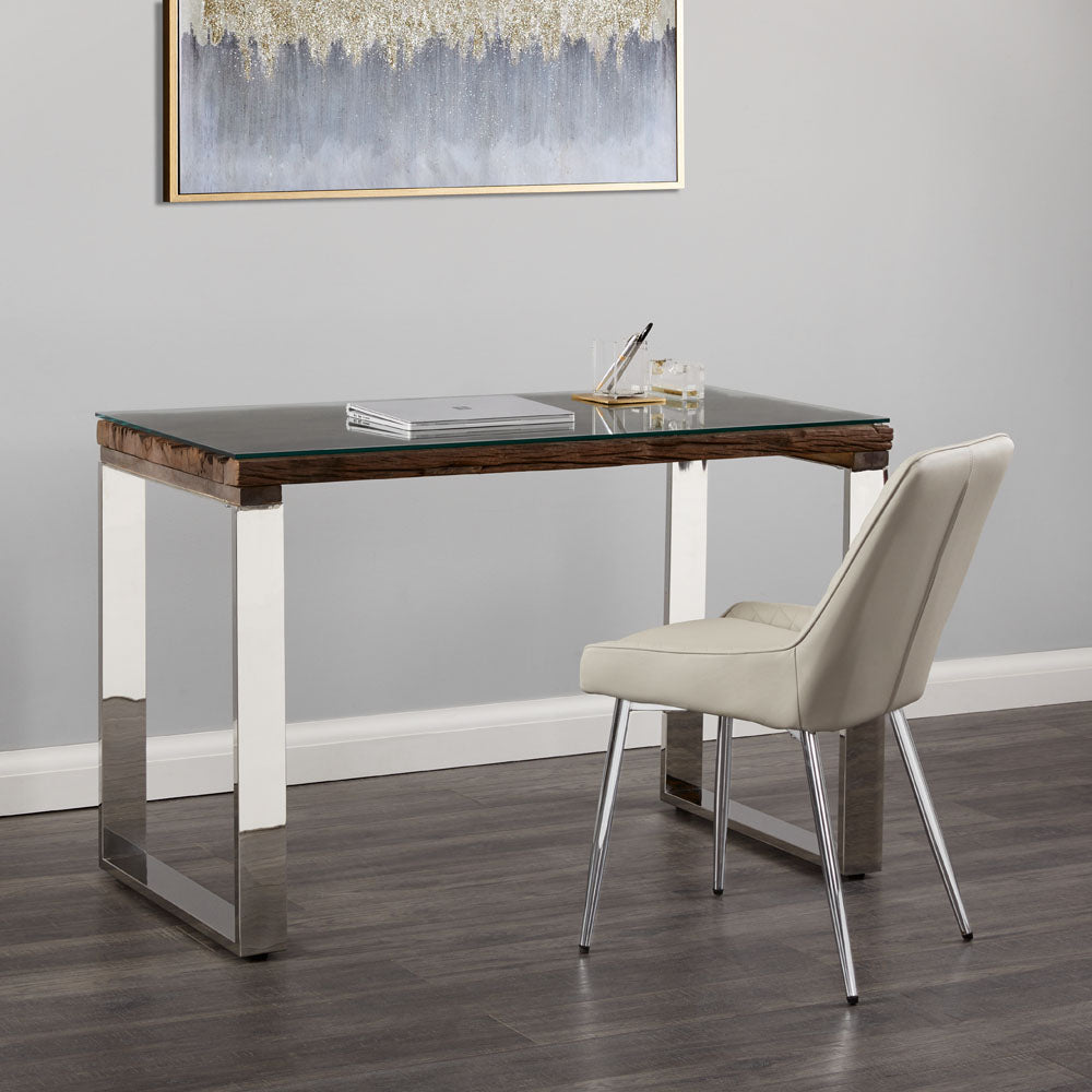 Pheobe Desk Wood Glass Top